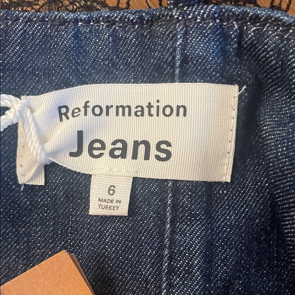 Reformation Denim and Black Lace Slip Dress NEW - Picture 2 of 6